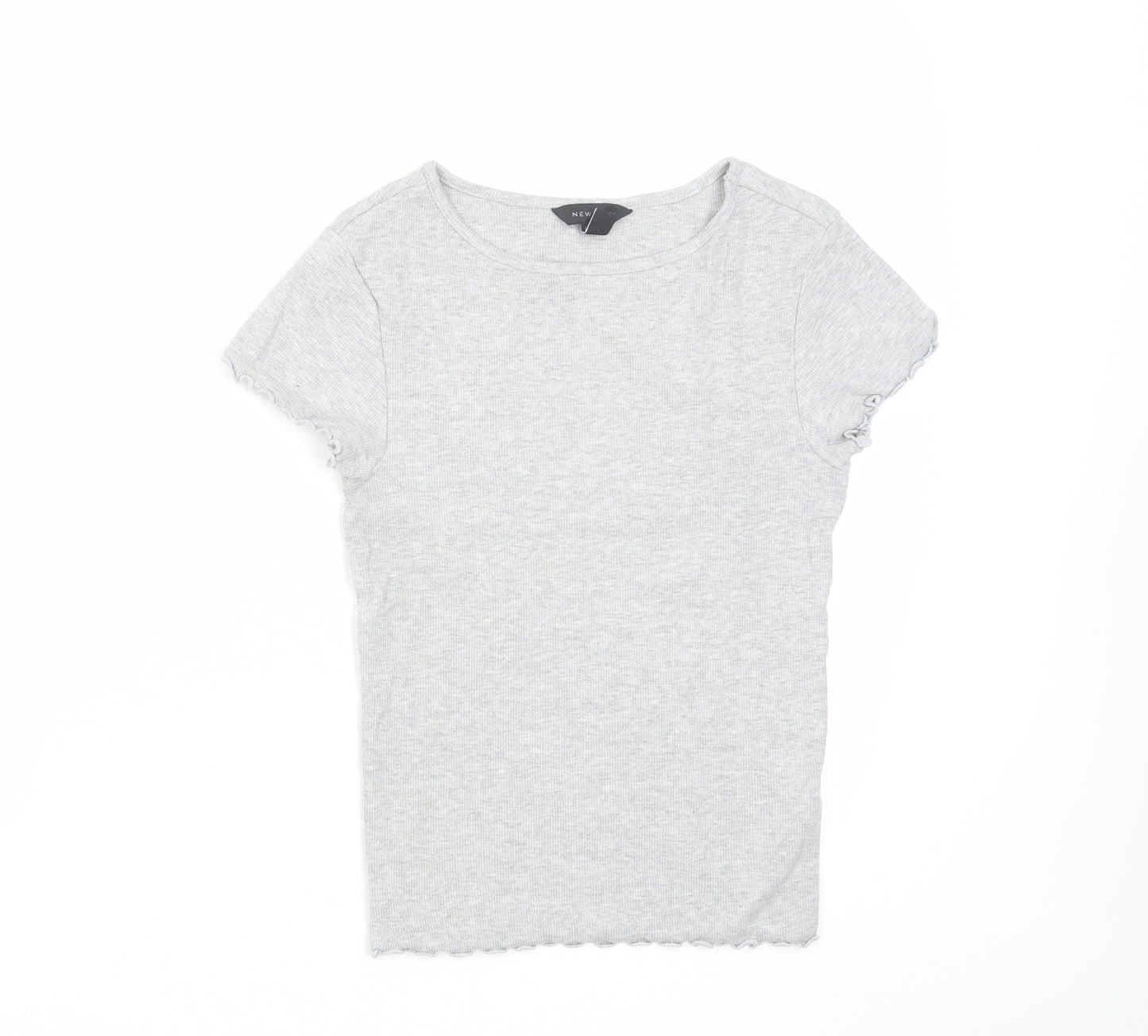 New Look Womens Grey Cotton Basic T-Shirt Size 10 Round Neck - Lettuce Hem