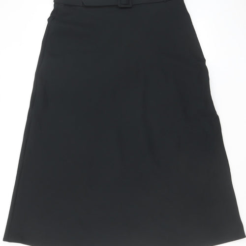 Marks and Spencer Womens Black Polyester A-Line Skirt Size 16 Zip - Belt included