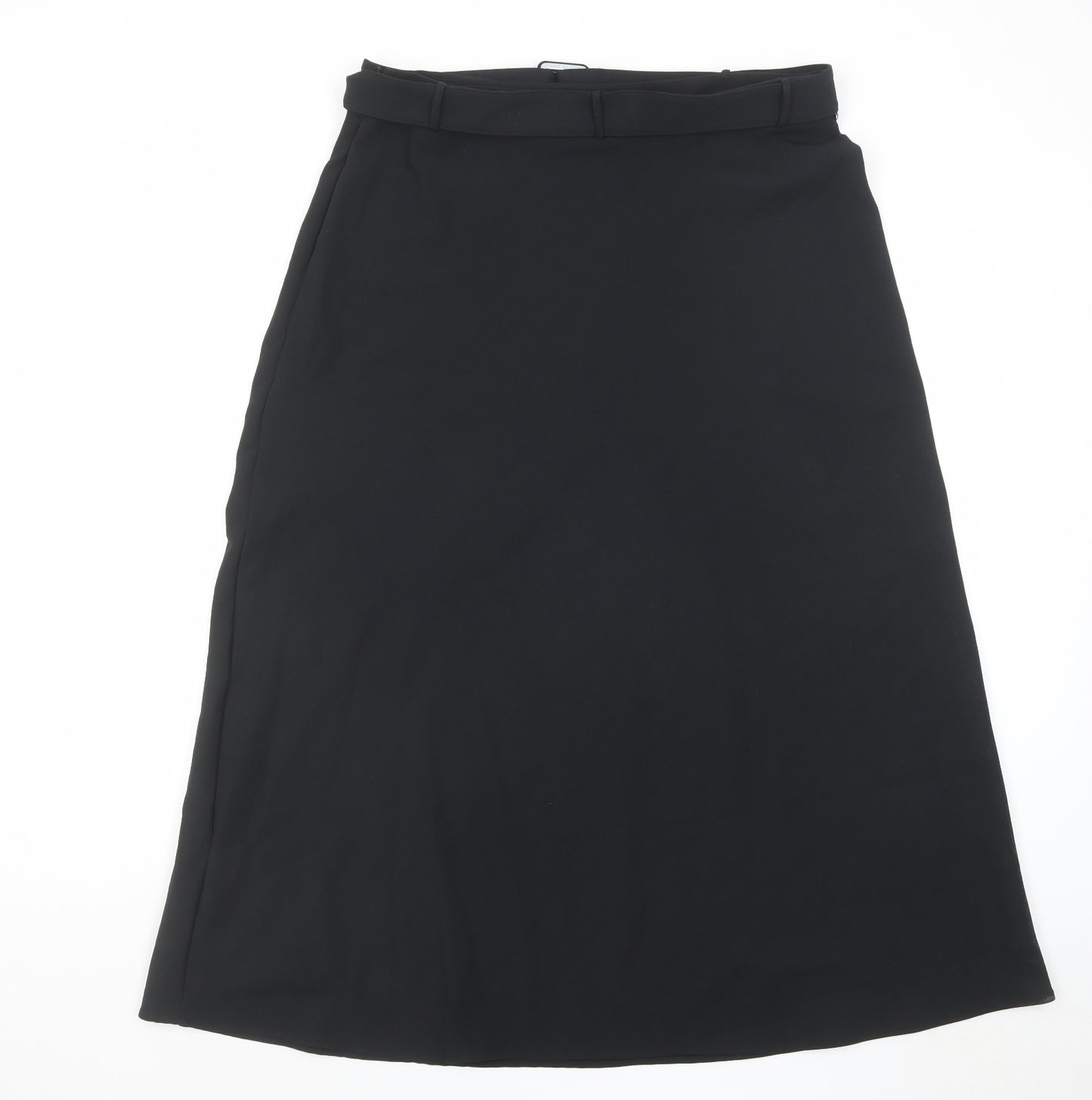 Marks and Spencer Womens Black Polyester A-Line Skirt Size 16 Zip - Belt included