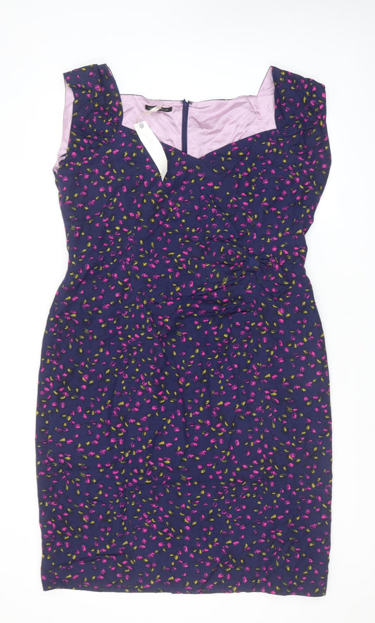 Laura Ashley Womens Purple Geometric Viscose Pencil Dress Size 20 Sweetheart Zip