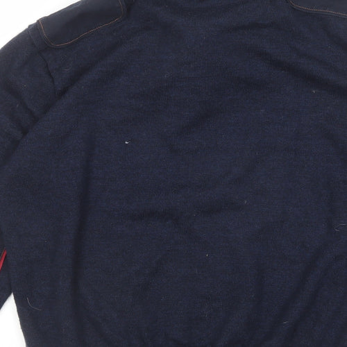 Orvis Mens Blue Wool Henley Sweatshirt Size M - Elbow patches