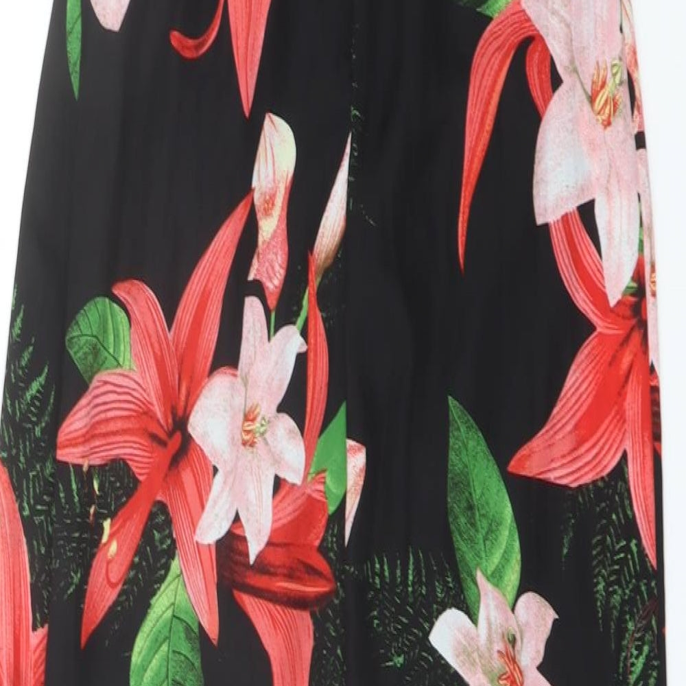 Girl in Mind Womens Black Floral Polyester Shift Size 8 V-Neck Zip