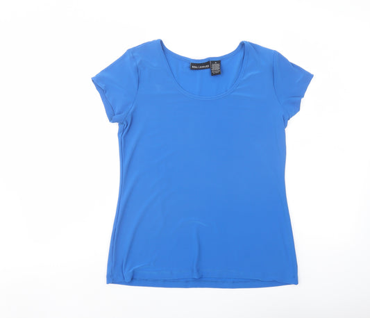 Nina Leonard Womens Blue Polyester Basic T-Shirt Size M Round Neck