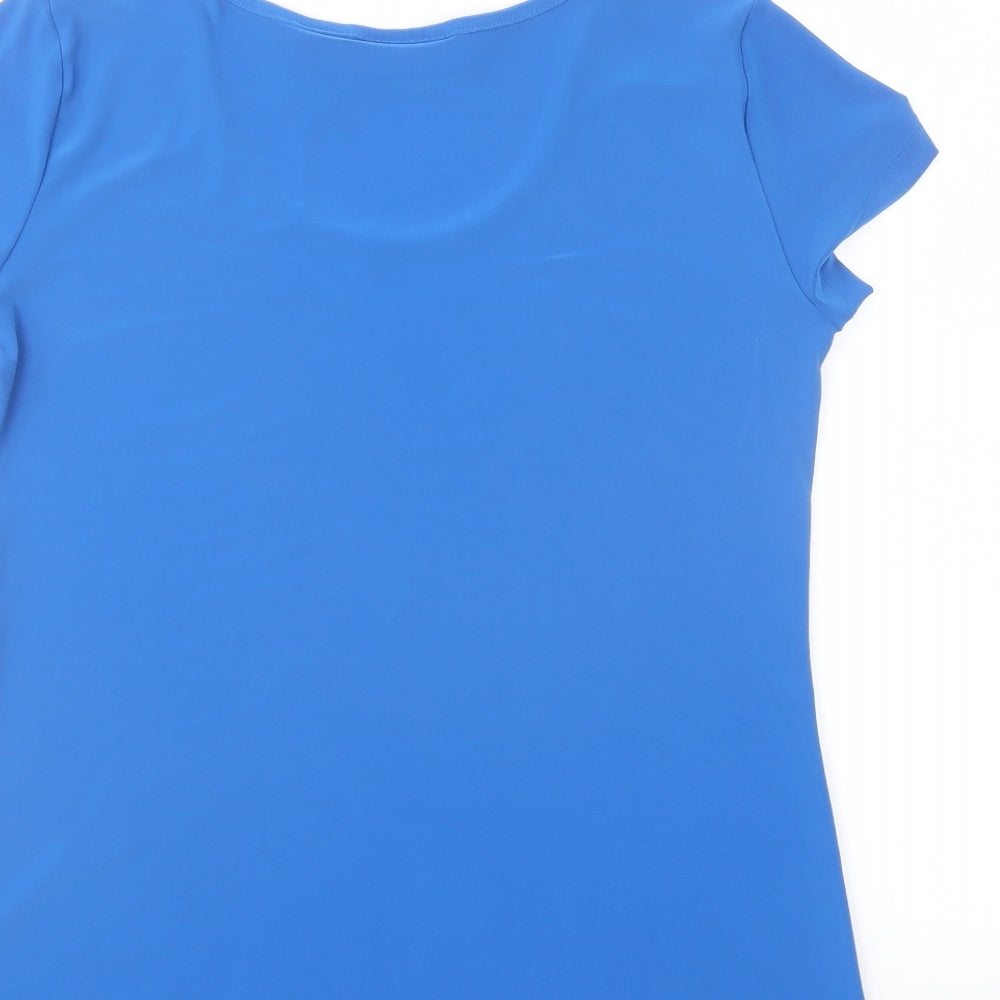 Nina Leonard Womens Blue Polyester Basic T-Shirt Size M Round Neck