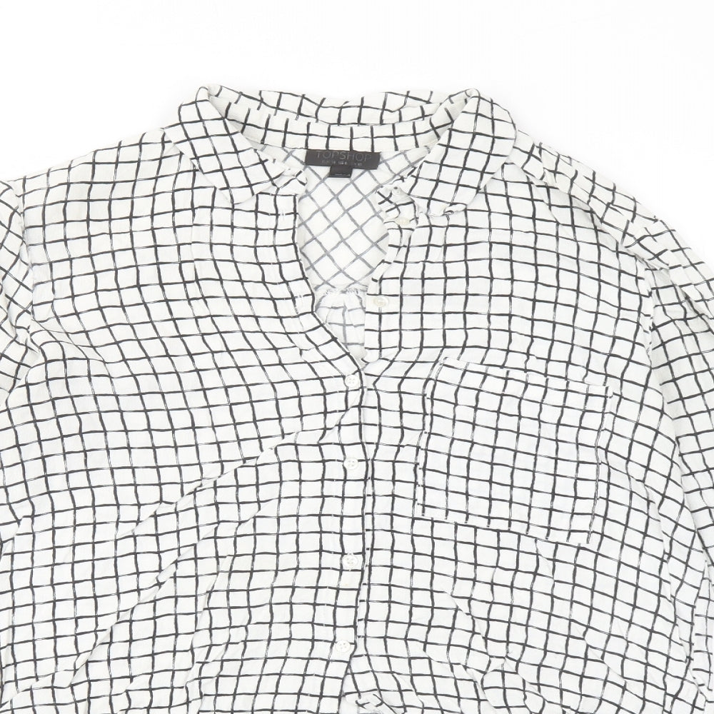 Topshop Womens White Check Viscose Basic Blouse Size 10 Collared