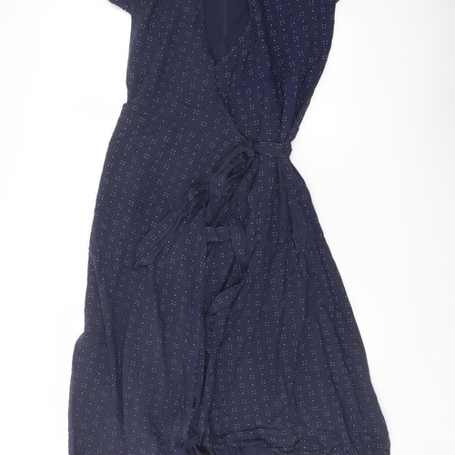 Gap Womens Blue Polka Dot Viscose Wrap Dress Size M V-Neck Tie