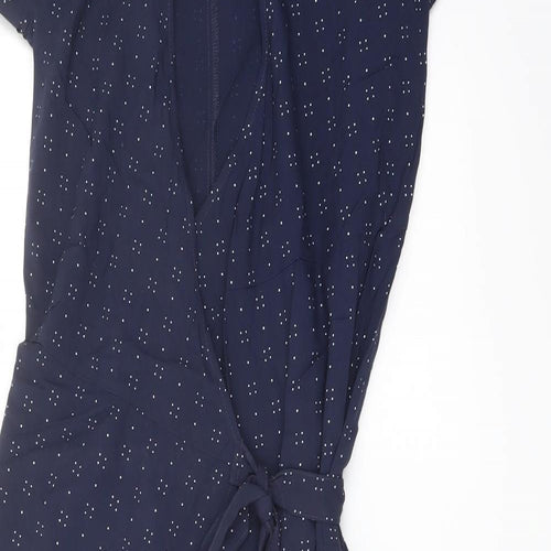 Gap Womens Blue Polka Dot Viscose Wrap Dress Size M V-Neck Tie