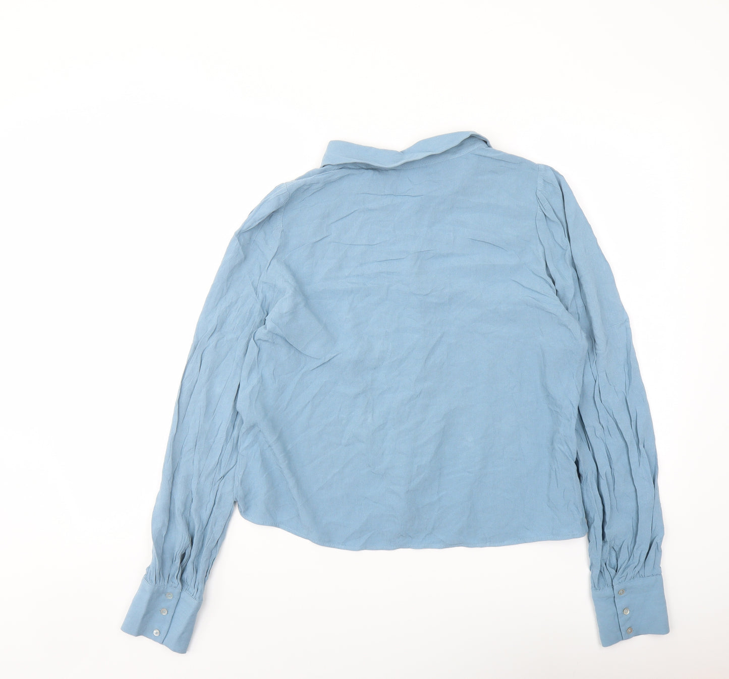 Zara Womens Blue Viscose Basic Button-Up Size M Collared