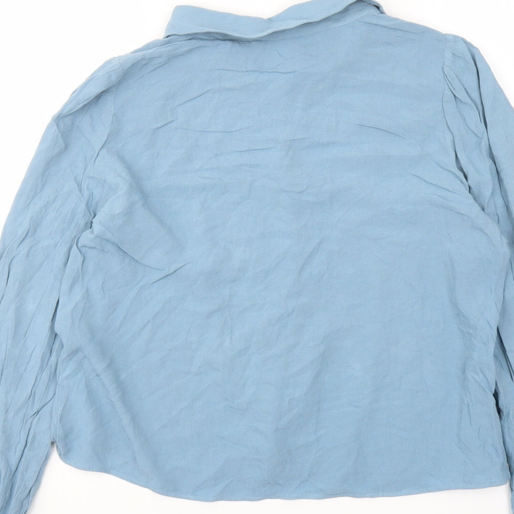 Zara Womens Blue Viscose Basic Button-Up Size M Collared