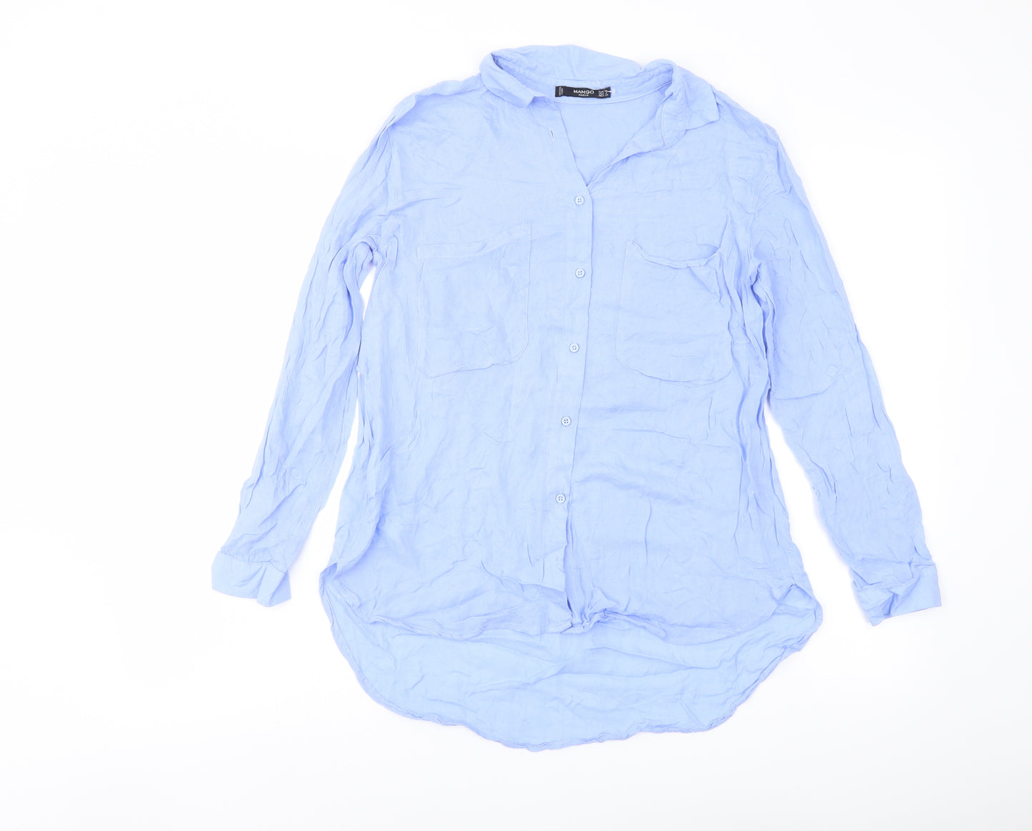 Mango Womens Blue Viscose Basic Button-Up Size S Collared