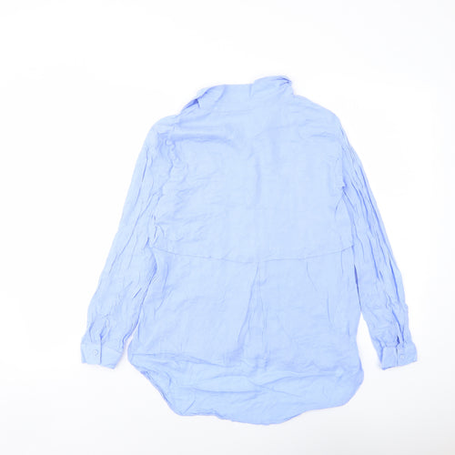 Mango Womens Blue Viscose Basic Button-Up Size S Collared