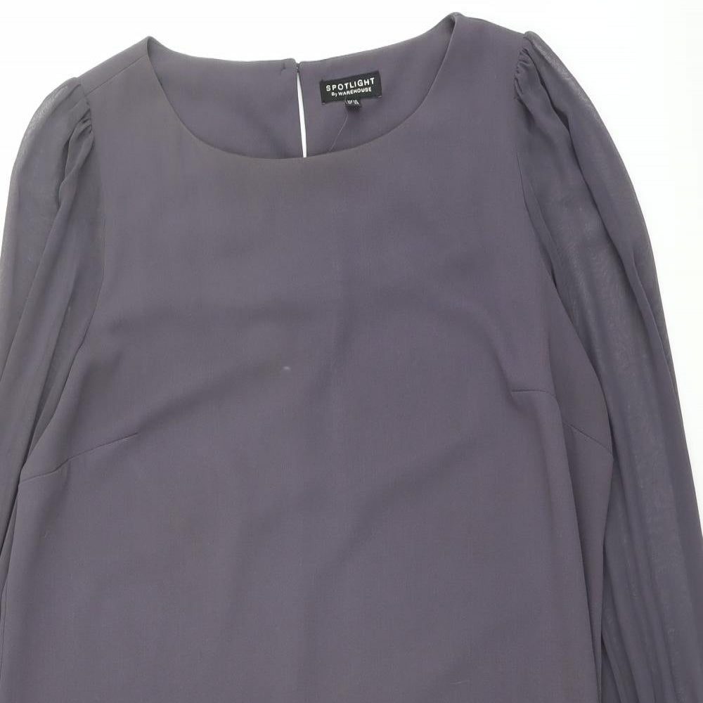 Warehouse Womens Grey Polyester A-Line Size 16 Round Neck Button