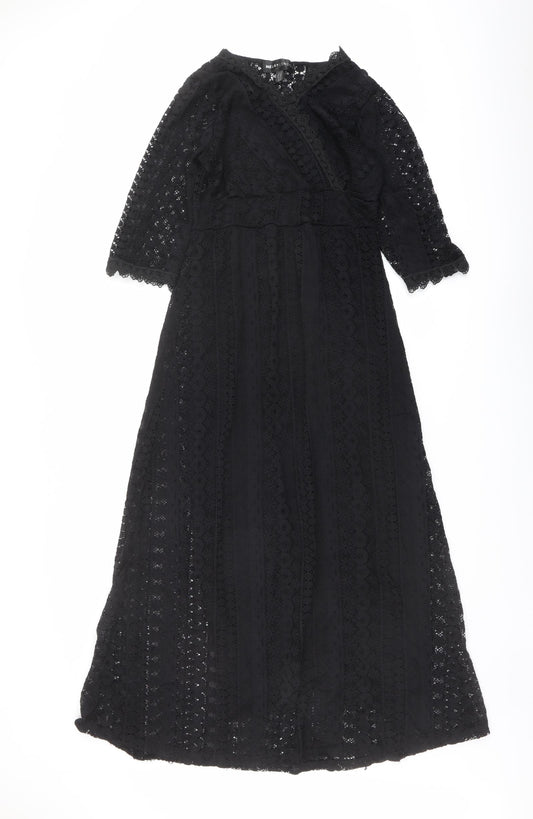 Mela London Womens Black Polyester A-Line Size 10 V-Neck Pullover