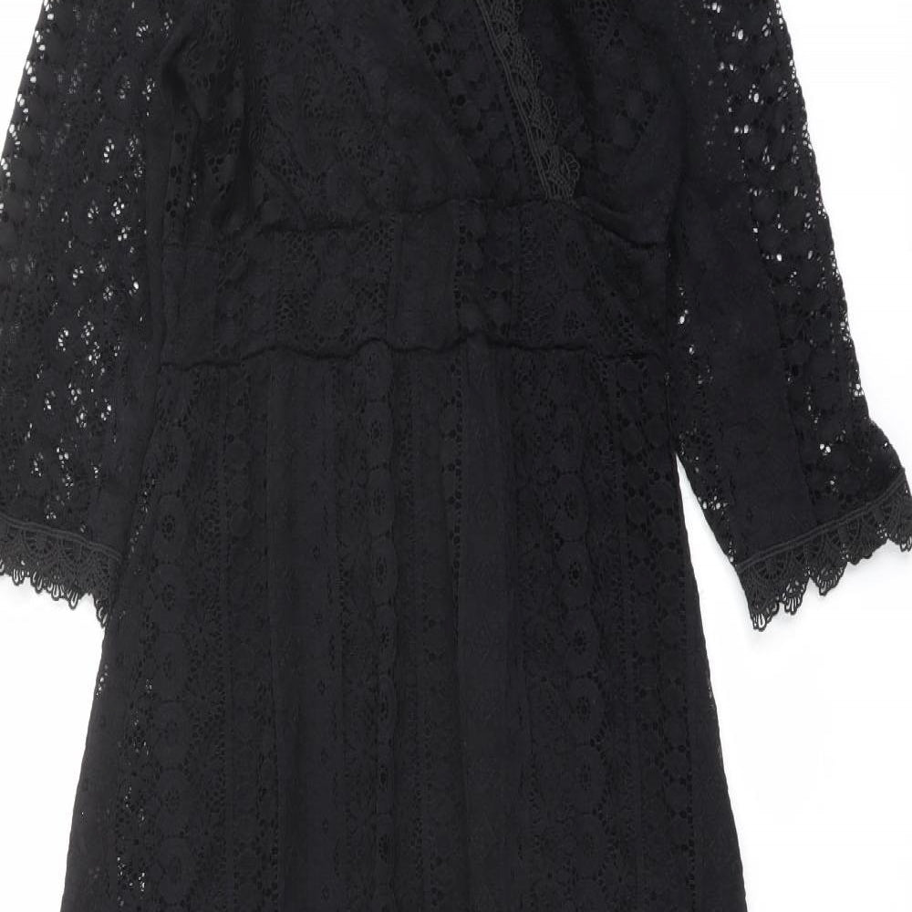 Mela London Womens Black Polyester A-Line Size 10 V-Neck Pullover