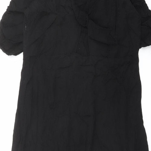 Marks and Spencer Womens Black Viscose A-Line Size 18 Round Neck Button