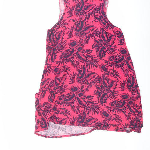 NEXT Womens Pink Geometric Viscose Tank Dress Size 14 Round Neck Pullover - Floral and Leaves