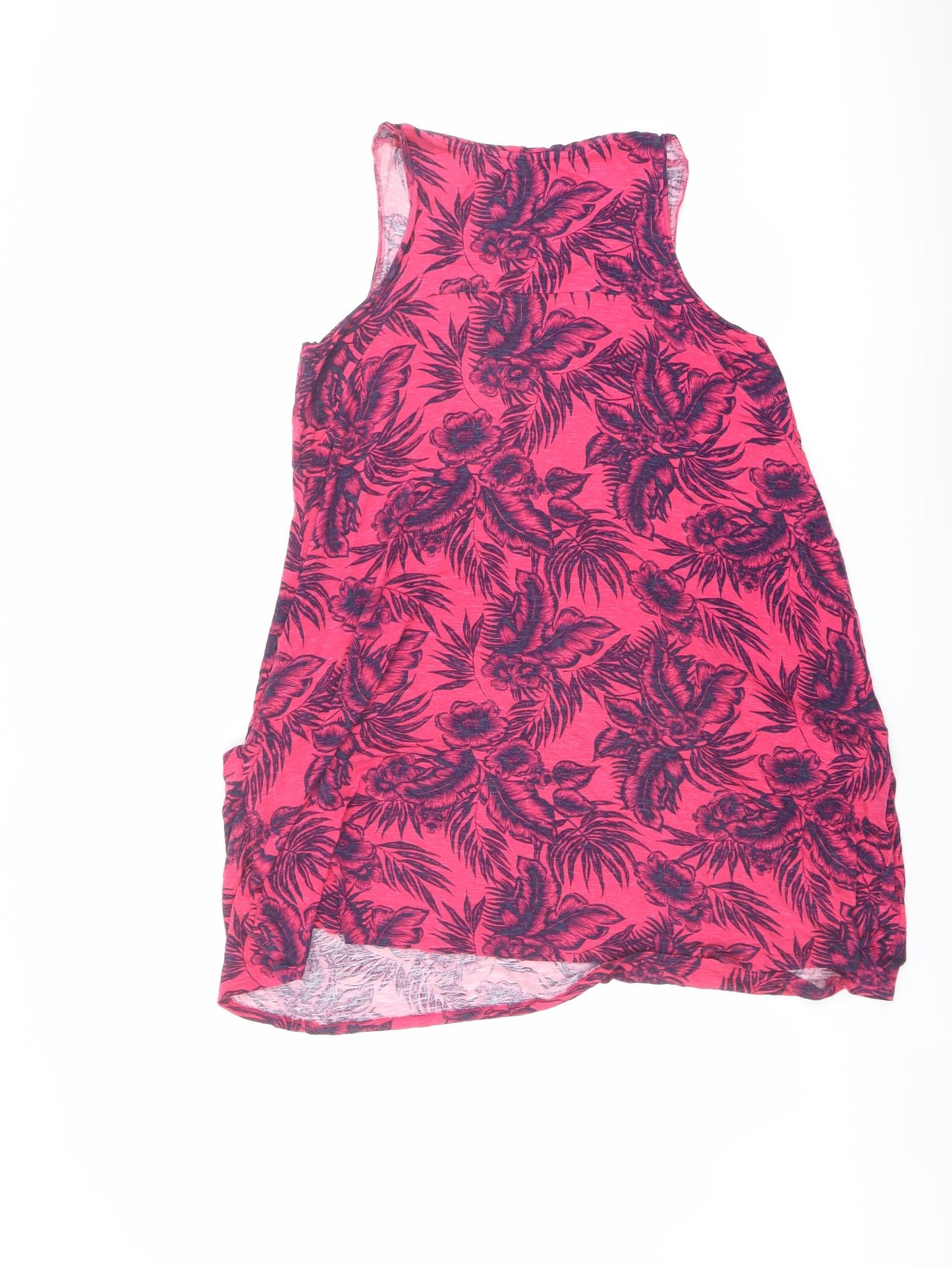 NEXT Womens Pink Geometric Viscose Tank Dress Size 14 Round Neck Pullover - Floral and Leaves