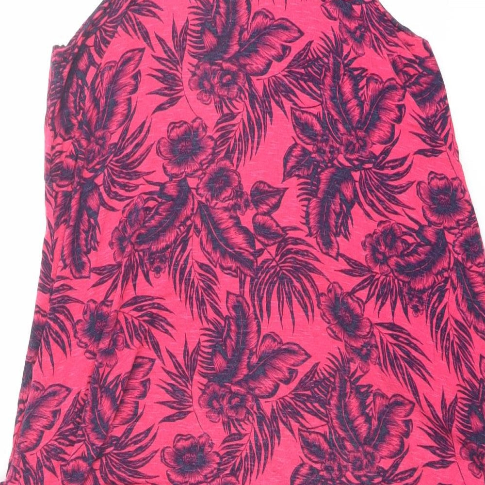 NEXT Womens Pink Geometric Viscose Tank Dress Size 14 Round Neck Pullover - Floral and Leaves