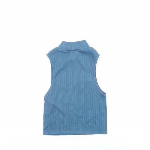 Zara Womens Blue Nylon Basic Tank Size XS Mock Neck