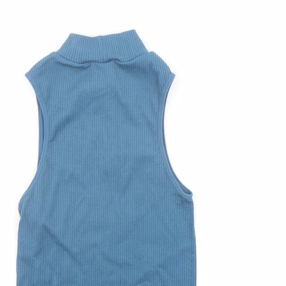 Zara Womens Blue Nylon Basic Tank Size XS Mock Neck