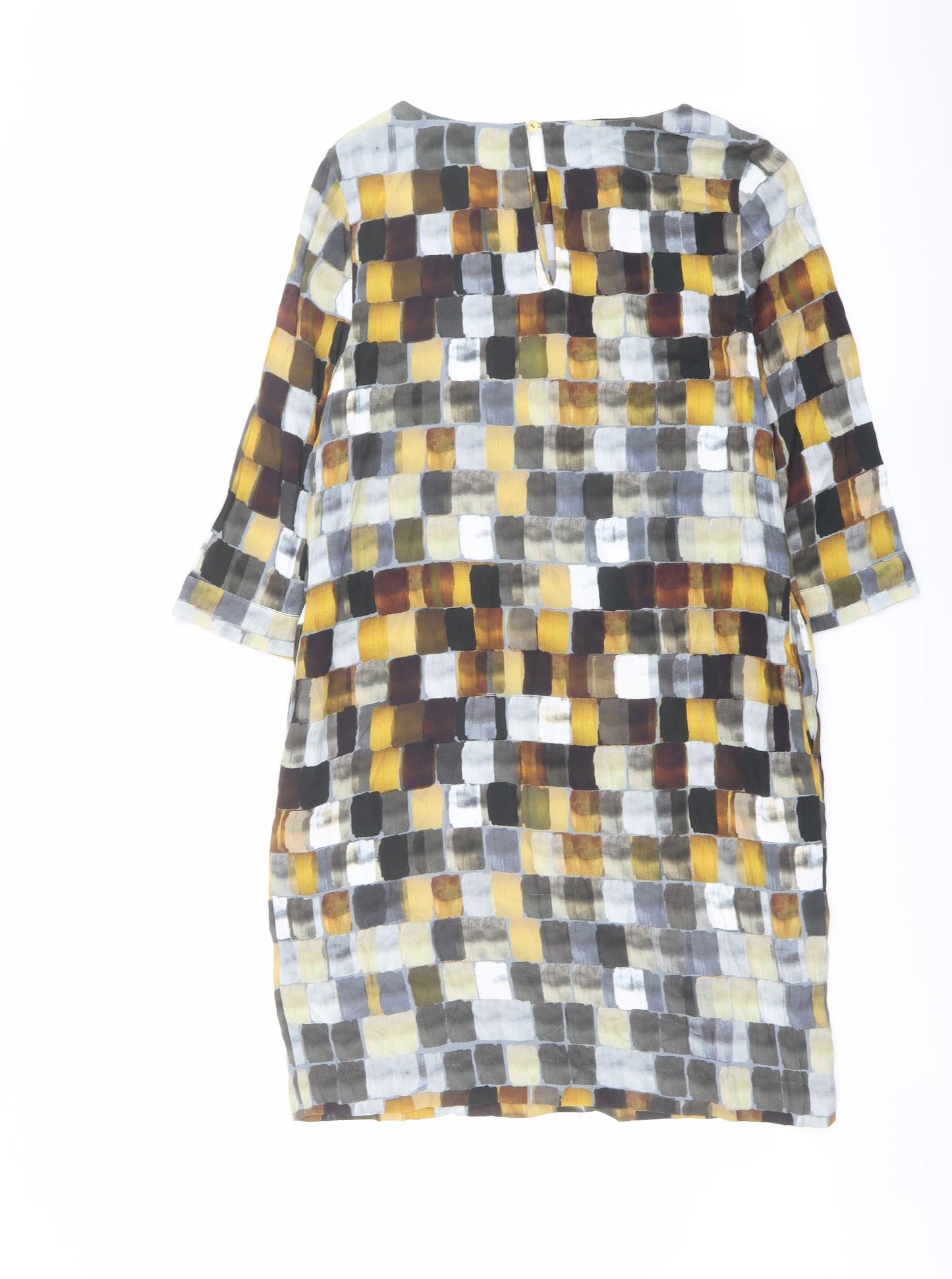 John Lewis Womens Multicoloured Geometric Viscose A-Line Size 8 Round Neck Button