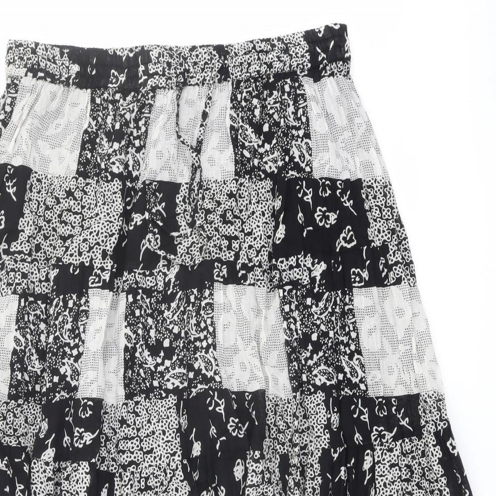 Elizabeth Scott Womens Black Geometric Cotton Peasant Skirt Size M Drawstring