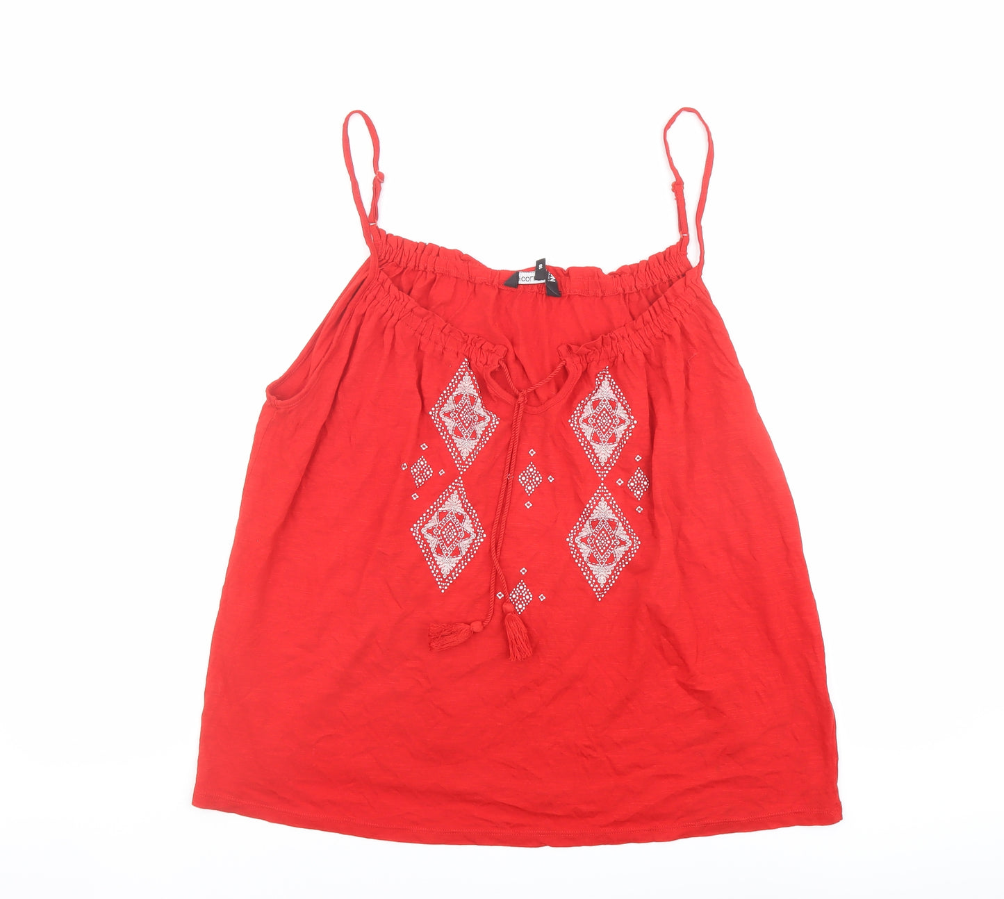 Debenhams Womens Red Cotton Camisole Blouse Size 18 Scoop Neck