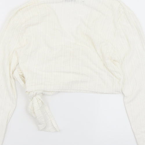 Zara Womens Ivory Polyester Cropped Blouse Size M V-Neck