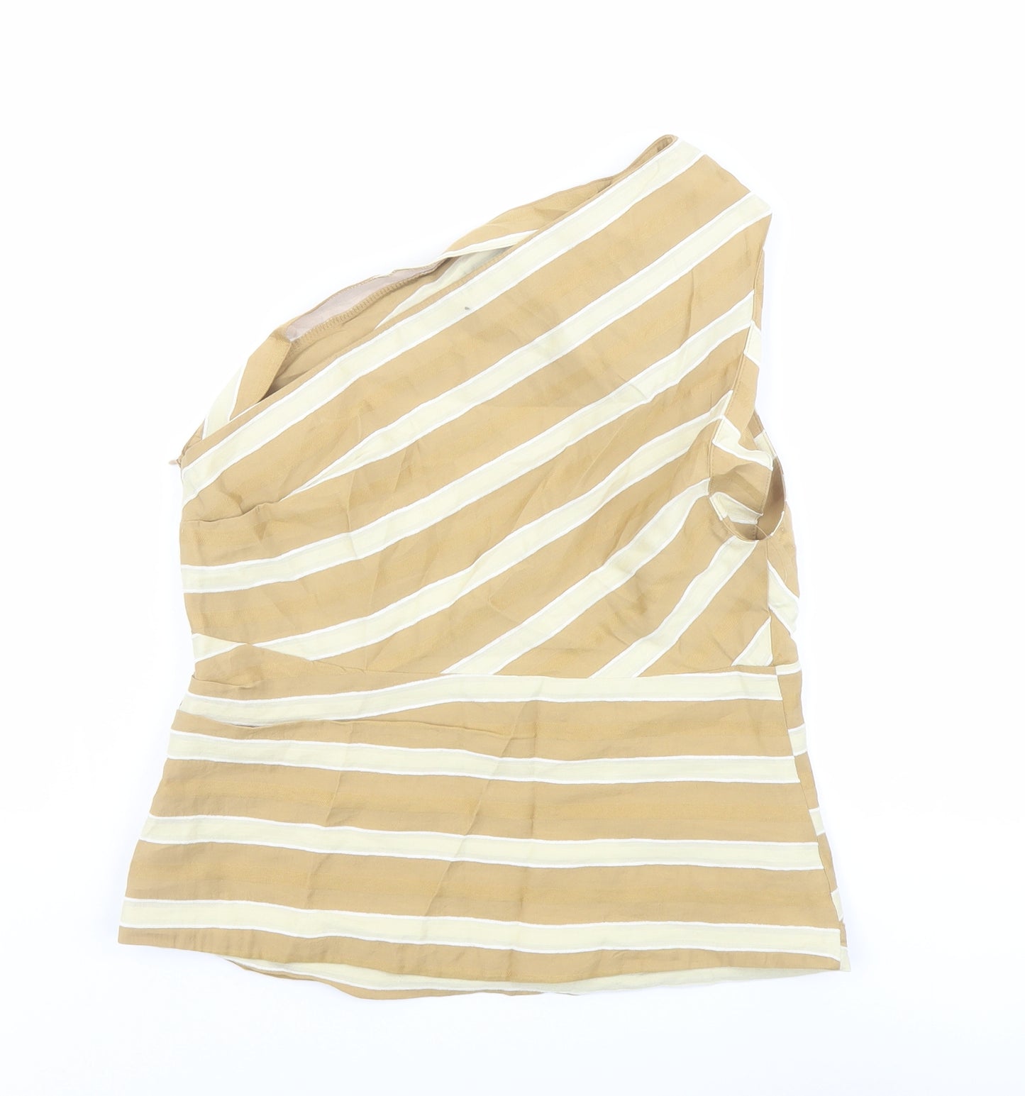 Zara Womens Beige Striped Polyester Cropped Blouse Size M One Shoulder