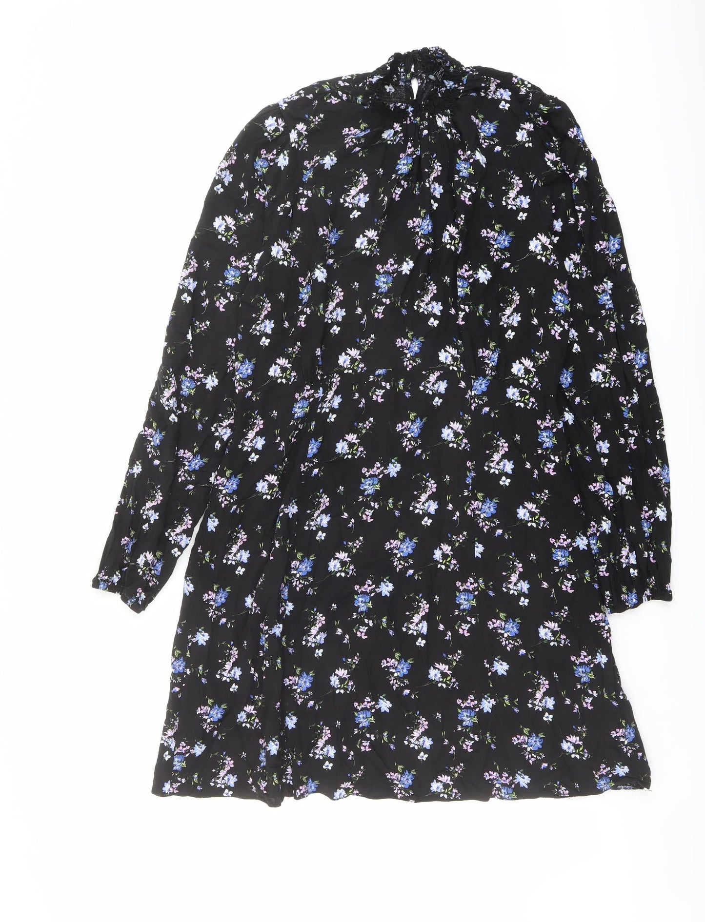 Friends Like These Womens Black Floral Viscose Shift Size 16 Mock Neck Button