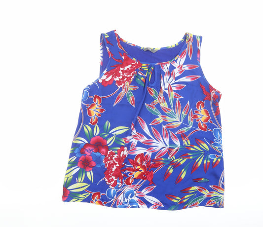 BHS Womens Blue Floral Viscose Camisole Blouse Size 16 Scoop Neck
