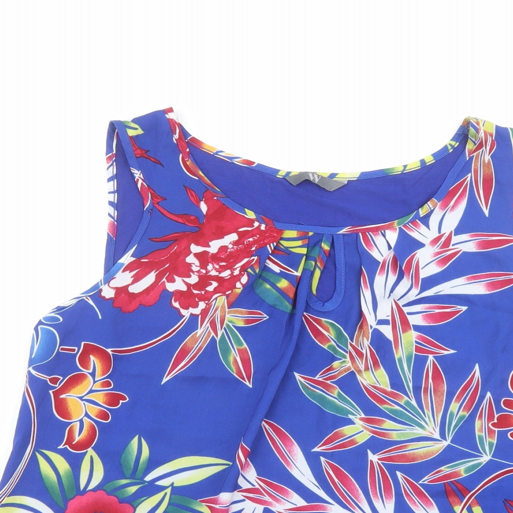 BHS Womens Blue Floral Viscose Camisole Blouse Size 16 Scoop Neck