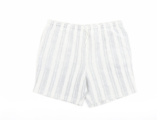 BHS Mens Grey Striped Cotton Bermuda Shorts Size L L6 in Regular Drawstring
