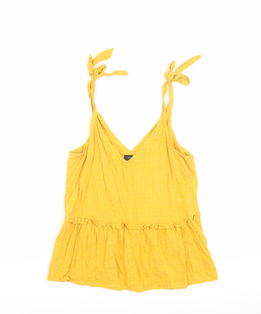 New Look Womens Yellow Cotton Basic Tank Size 10 V-Neck