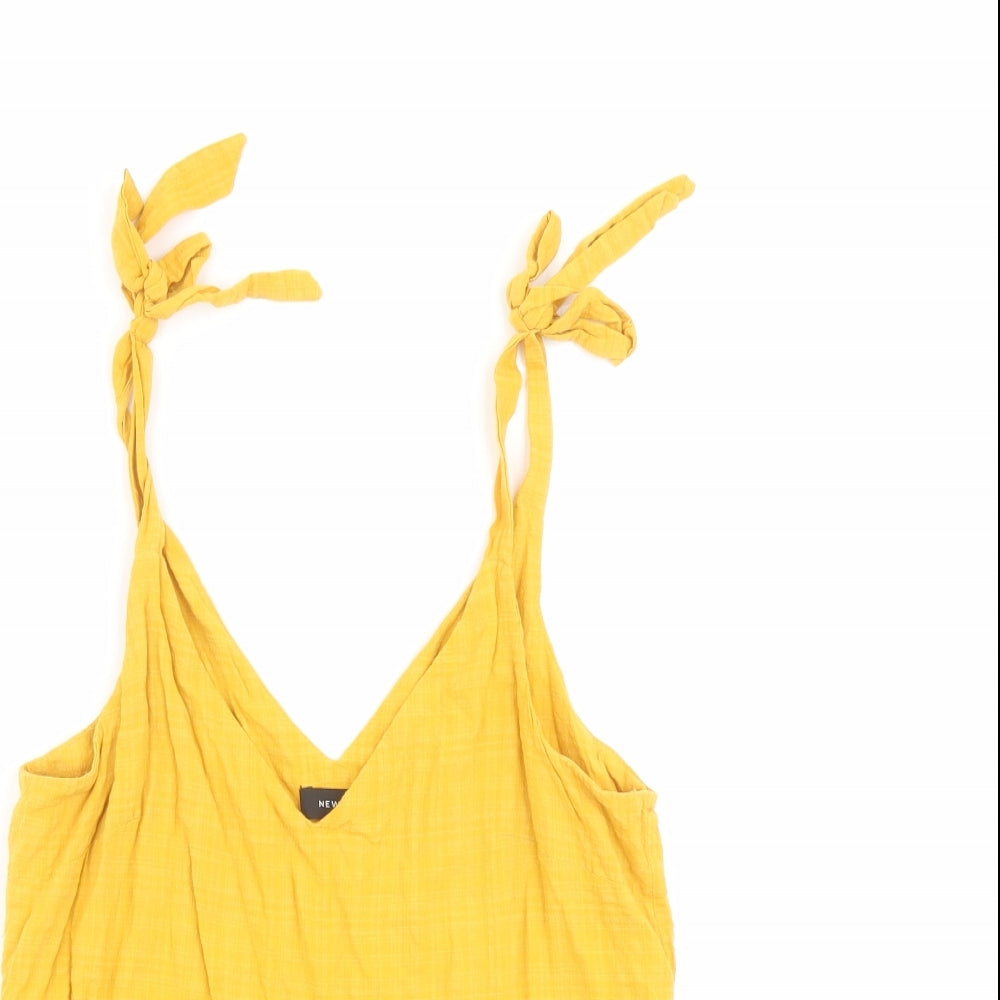 New Look Womens Yellow Cotton Basic Tank Size 10 V-Neck