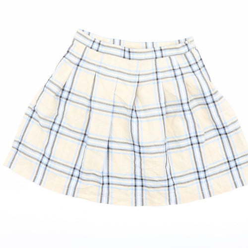 ASOS Womens Beige Plaid Cotton Mini Skirt Size 8 Zip