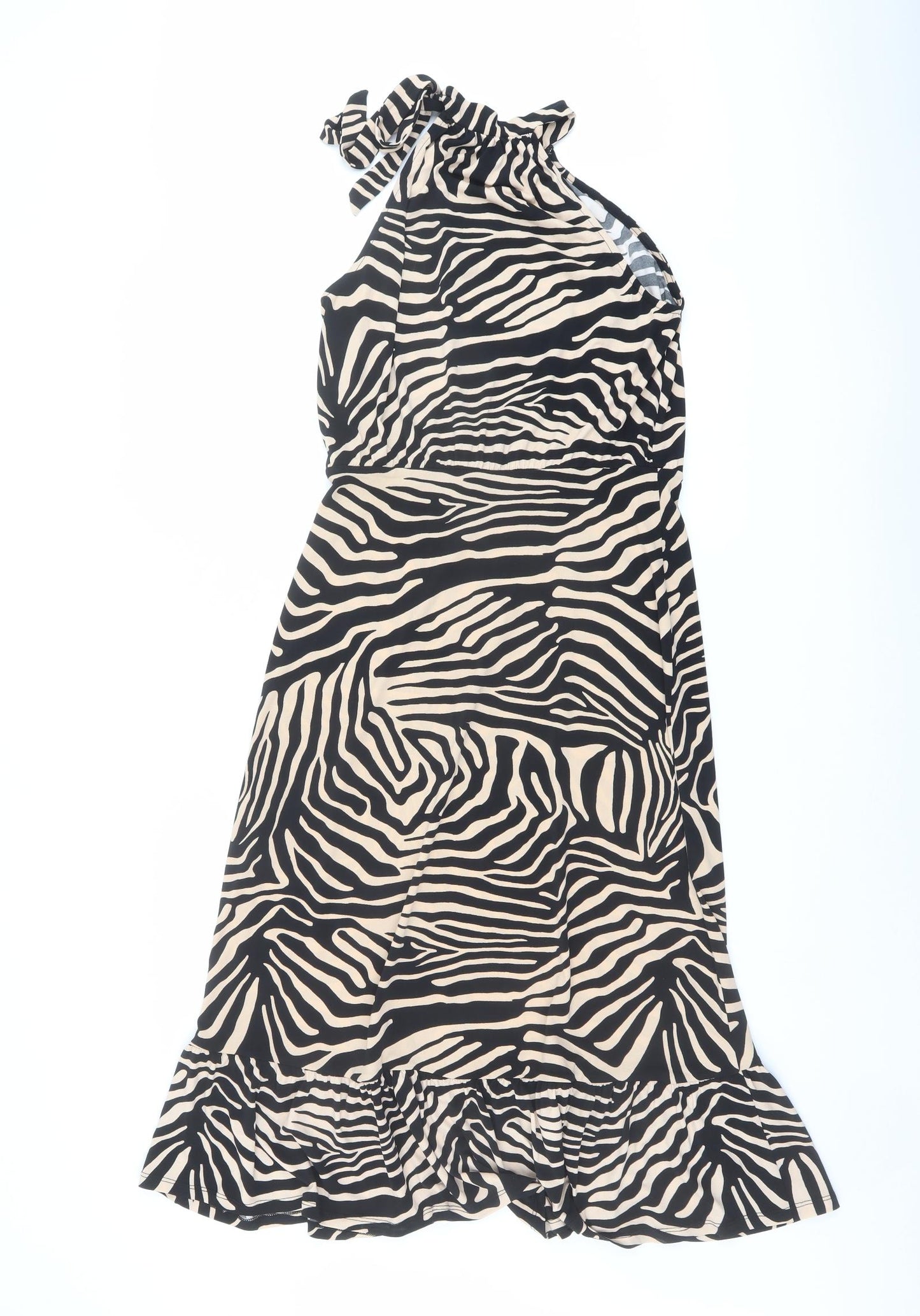 Oasis Womens Black Animal Print Polyester Shift Size S Halter Tie