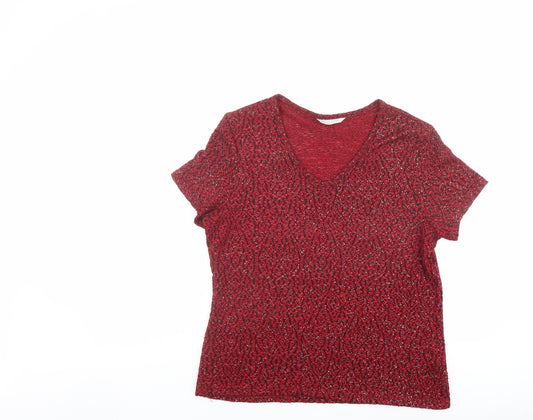 Anna Rose Womens Red Polyester Basic T-Shirt Size L V-Neck