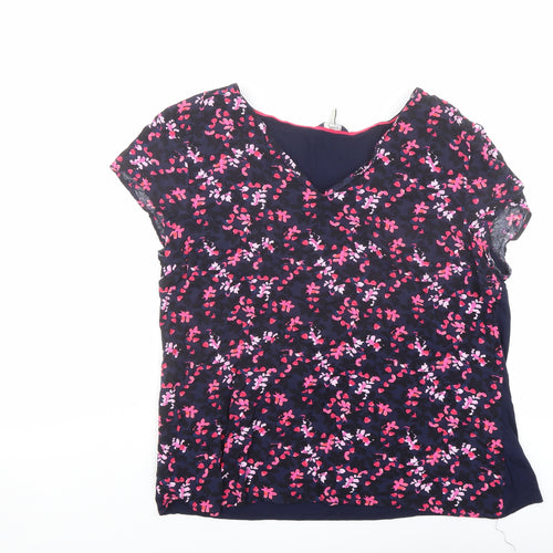 Joules Womens Multicoloured Floral Viscose Basic T-Shirt Size 16 V-Neck