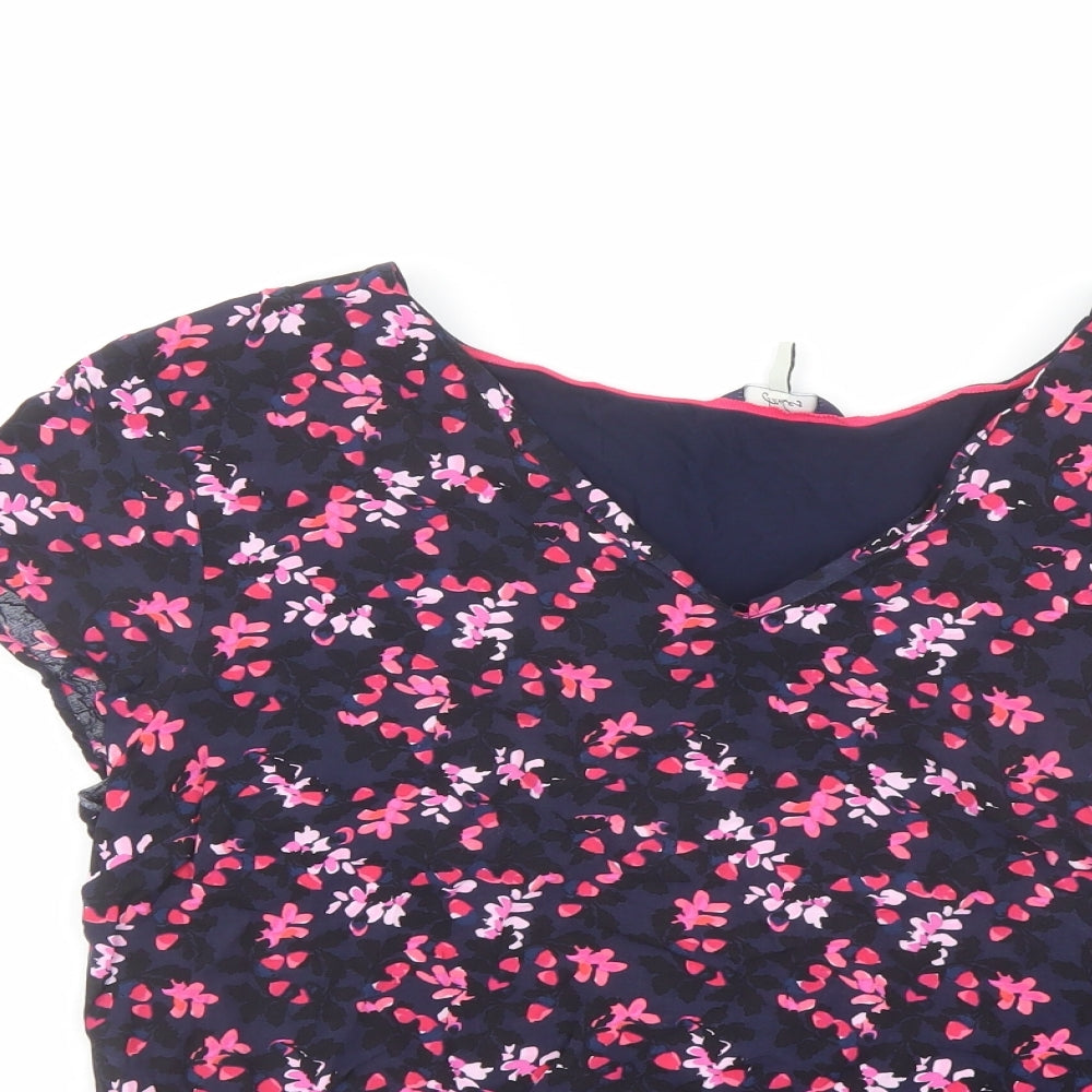 Joules Womens Multicoloured Floral Viscose Basic T-Shirt Size 16 V-Neck