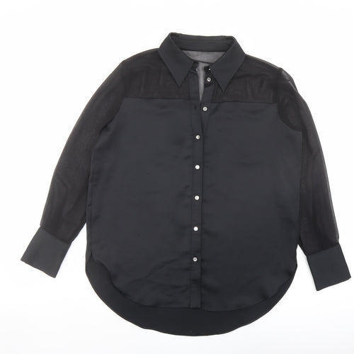 River Island Womens Black Polyester Basic Button-Up Size 10 Collared