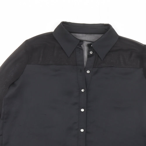 River Island Womens Black Polyester Basic Button-Up Size 10 Collared