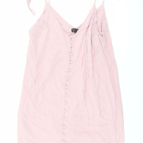 Topshop Womens Pink Viscose A-Line Size 14 V-Neck Button