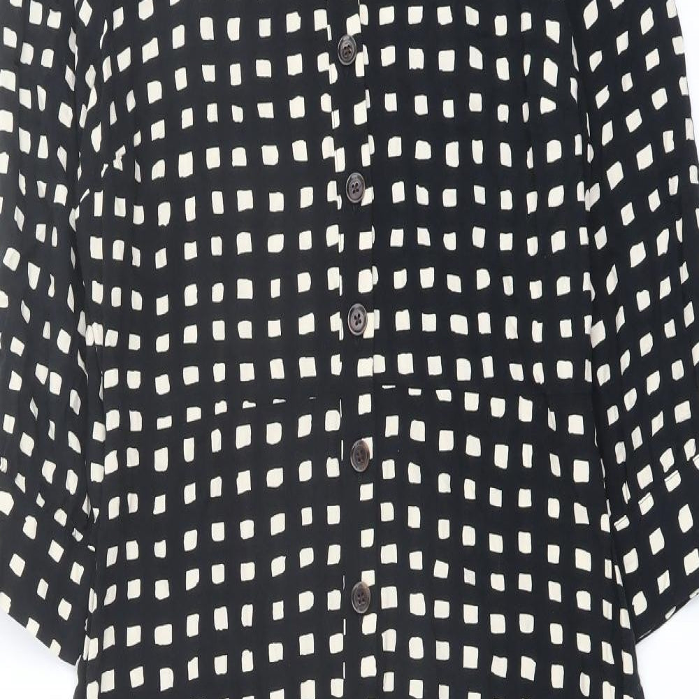 Warehouse Womens Black Geometric Viscose Shirt Dress Size 12 V-Neck Button