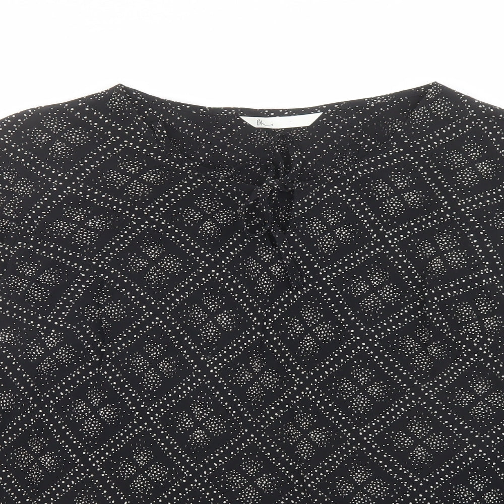 BHS Womens Black Geometric Viscose Basic Blouse Size 18 V-Neck