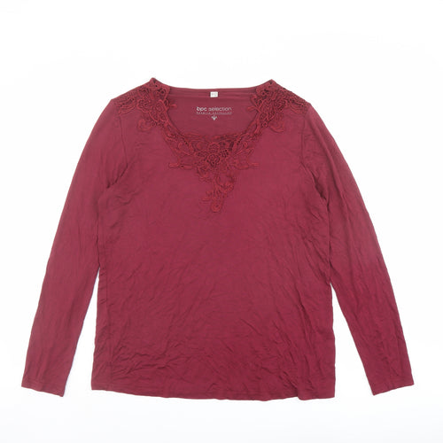 bpc Womens Red Polyester Basic T-Shirt Size L V-Neck