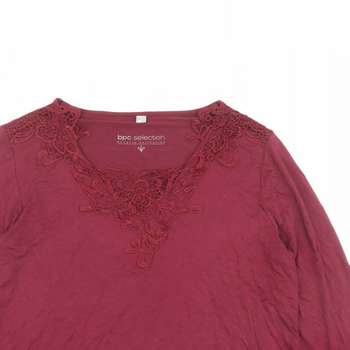 bpc Womens Red Polyester Basic T-Shirt Size L V-Neck