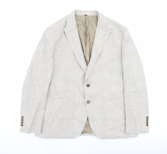 Marks and Spencer Mens Beige Check Linen Jacket Suit Jacket Size 44 Regular