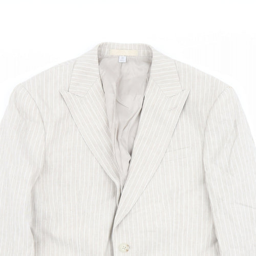 Marks and Spencer Mens Beige Striped Linen Jacket Suit Jacket Size 38 Regular