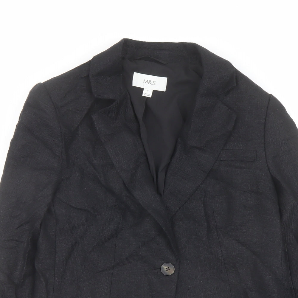 Marks and Spencer Womens Black Linen Jacket Blazer Size 8